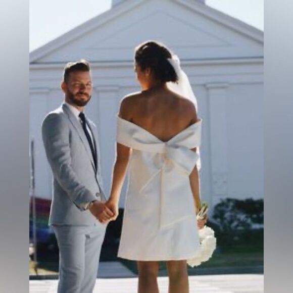 Amsale Mikado Off-The-Shoulder Shift Dress Elegant/ size 2 - Picture 6 of 11